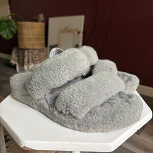UGG Gray Fluffy Slide Sandals